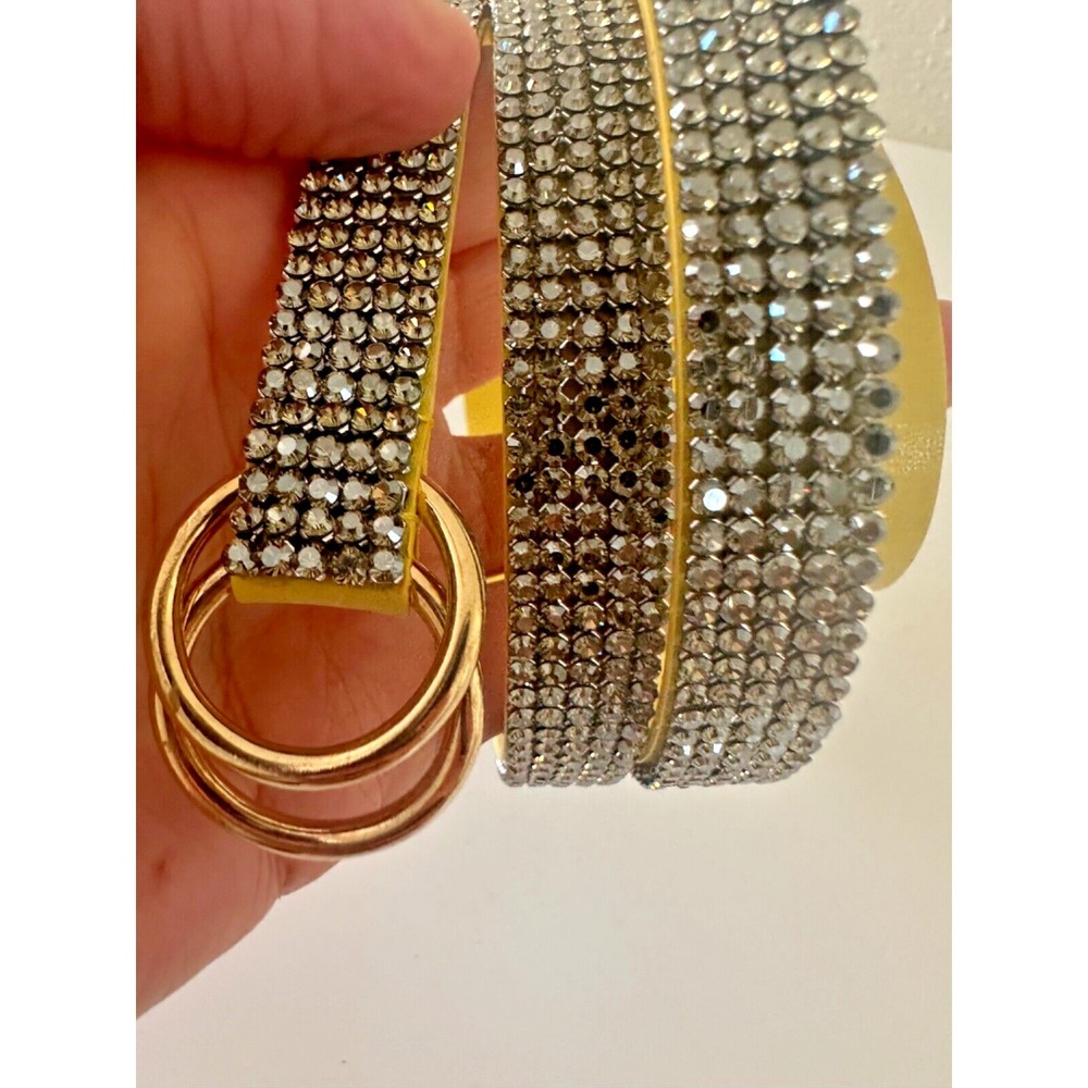 Daniel Swarovski Yellow Crystal Mesh Pave Slim Leather Belt Genuine EUC